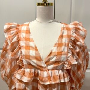 Olivaceous Orange and White Checkered Blouse
